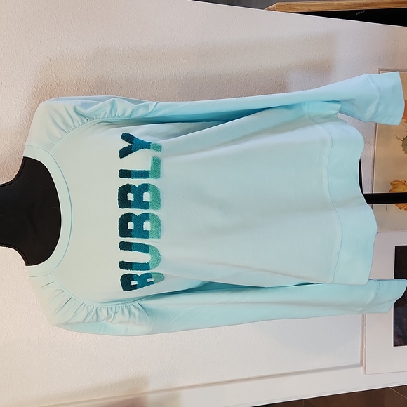 Lilly Pulitzer Aldean Sweatshirt Bubbly Block Letters Seafoam Color Women XL - Picture 2 of 9